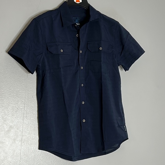 PRANA MEN’s XS Navy blue shirt sleeve breathable button down shirt new - Picture 1 of 8